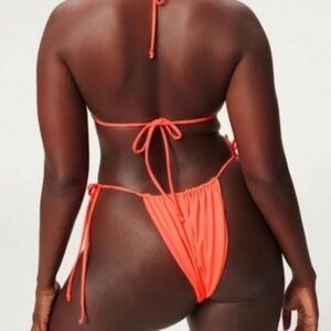 NWT Good American Always Fits Tiny Ties Bikini Bottom in Hot Coral 001